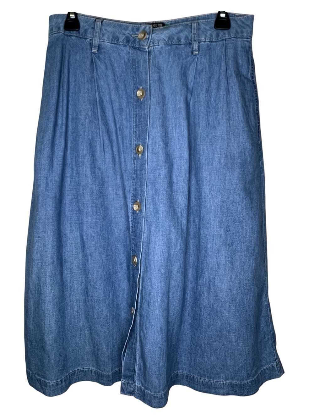 New Dockers Light Blue Denim Button-Front Midi Denim Skirt Cottagecore Sz 29/M